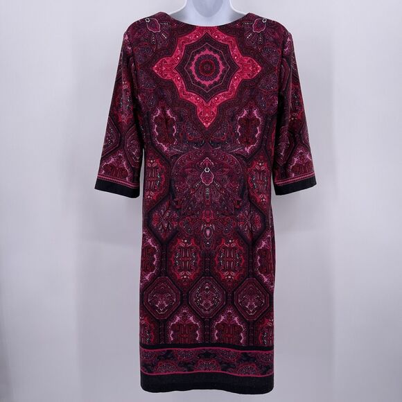 Dressbarn Sz 10 Camryn Dress Pink Damask Paisley Classic Signature Half Sleeve - Picture 2 of 12